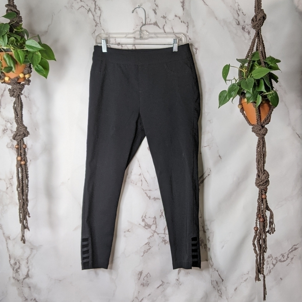 Soft Surroundings petite pull on pants cropped leggings black Medium Lattice